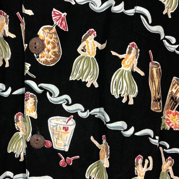 Hawaiian Shirt Black Hula Girls 100% Rayon - Picture 3 of 5